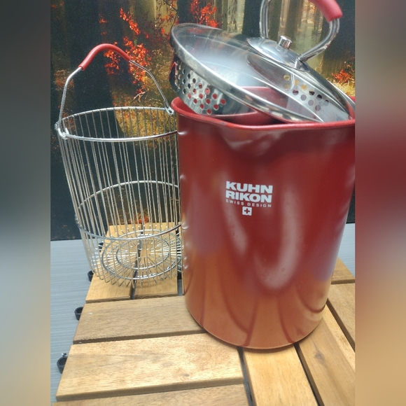 KUHN RIKON Swiss Design Steamer Cooking Pot Wire Basket & Glass Lid w/Strainer - Picture 1 of 8